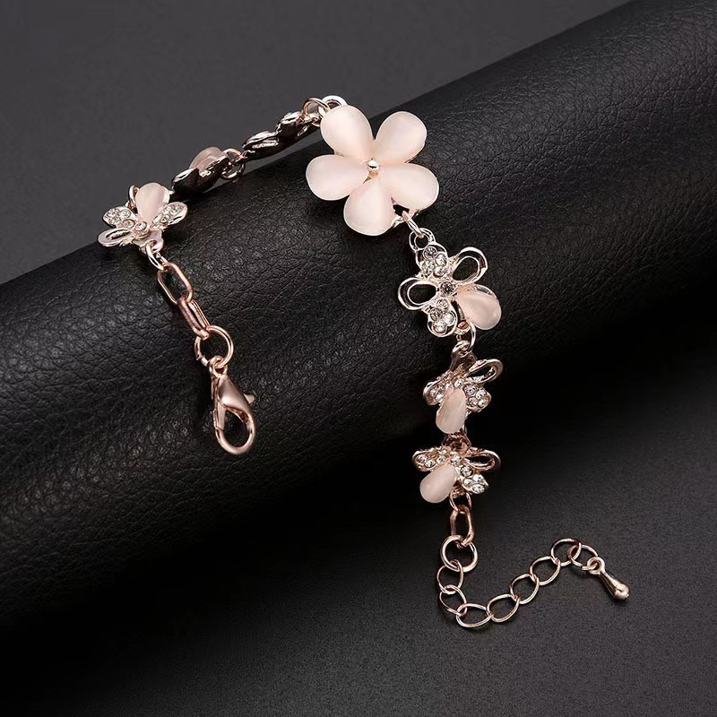 Fashion Flower Rose Gold Plated Crystal Bracelet - Alloy 6 Cm Diameter Contemporary Style With Zircon Stones | Romantic Colorful Glamorous Design For Anniversary Engagement Wedding Party And Gift