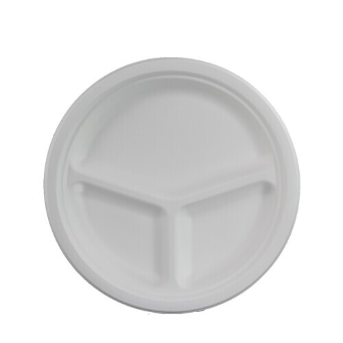 Bagasse Cavity Plates - Customizable Sizes, White Color | Lightweight, Leak Proof, Ideal for Events, Parties, Takeaway, Grocery Stores
