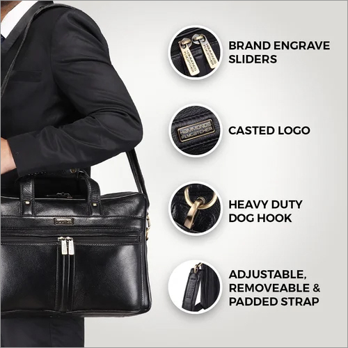 Hammonds Flycatcher - Leather 42x12x28 Cm Messenger Bag | Unisex, Solid Black, 1-year Warranty