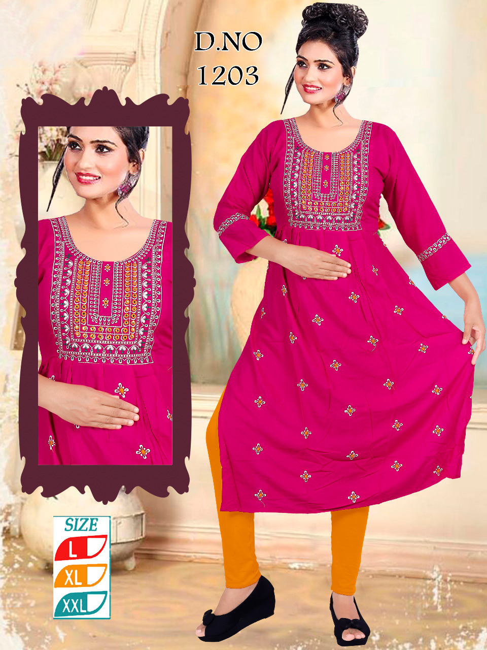 Nyra Cut Kurtis - Embroidered 3-4th Sleeve Casual Wear, Customizable Sizes For Ladies