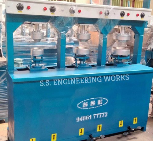 Areca Leaf Plate Making Machine - 4 To 12 Inch Plate Size, Blue Painted, 240v Plc Control, Semi-automatic, 2000-2500 Plates/8 Hours