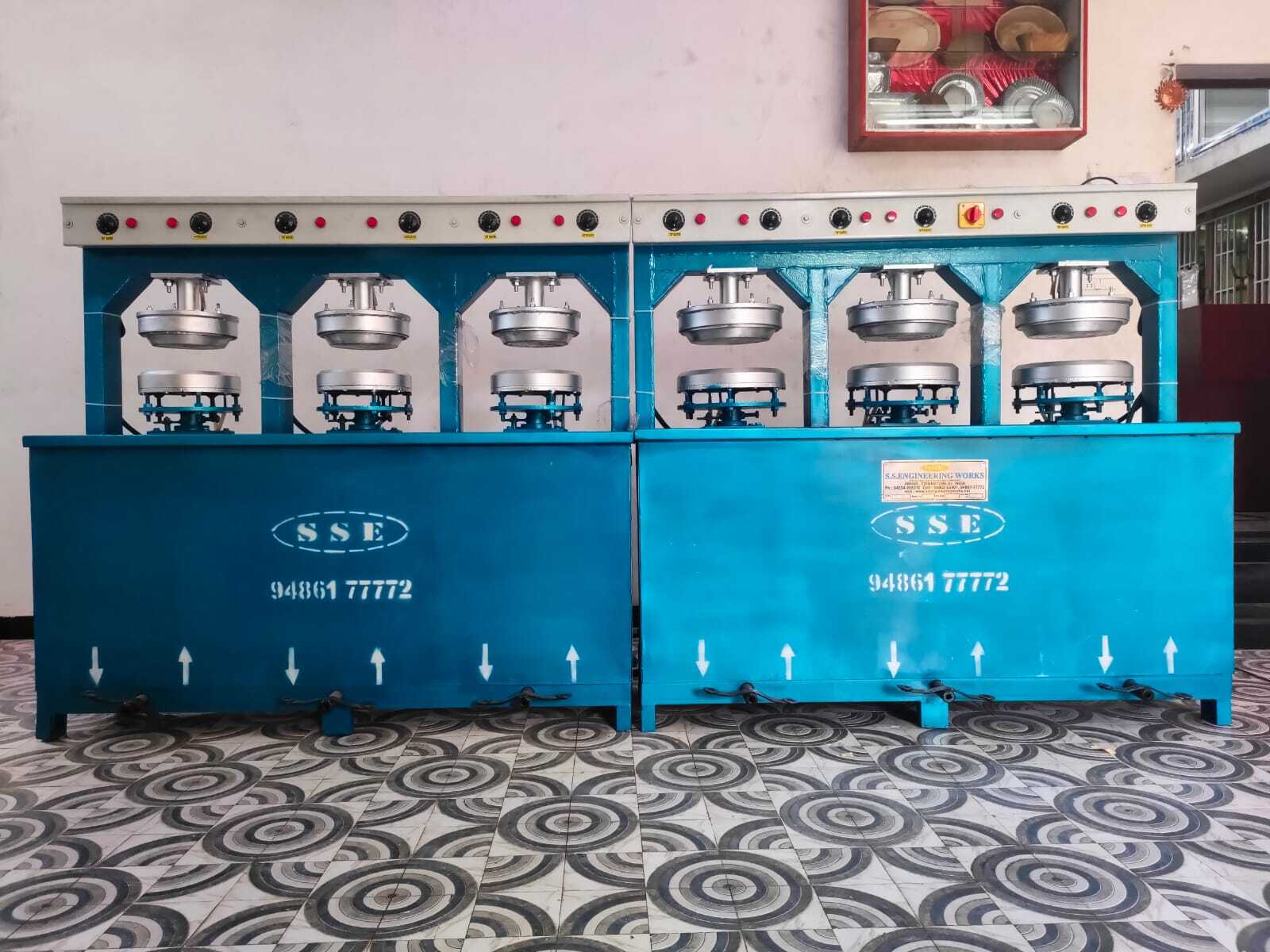 Areca Leaf Plate Making Machine - 4 To 12 Inch Plate Size, Blue Painted, 240v Plc Control, Semi-automatic, 2000-2500 Plates/8 Hours