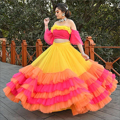 Multicolor Net Haldi Specia Lehenga