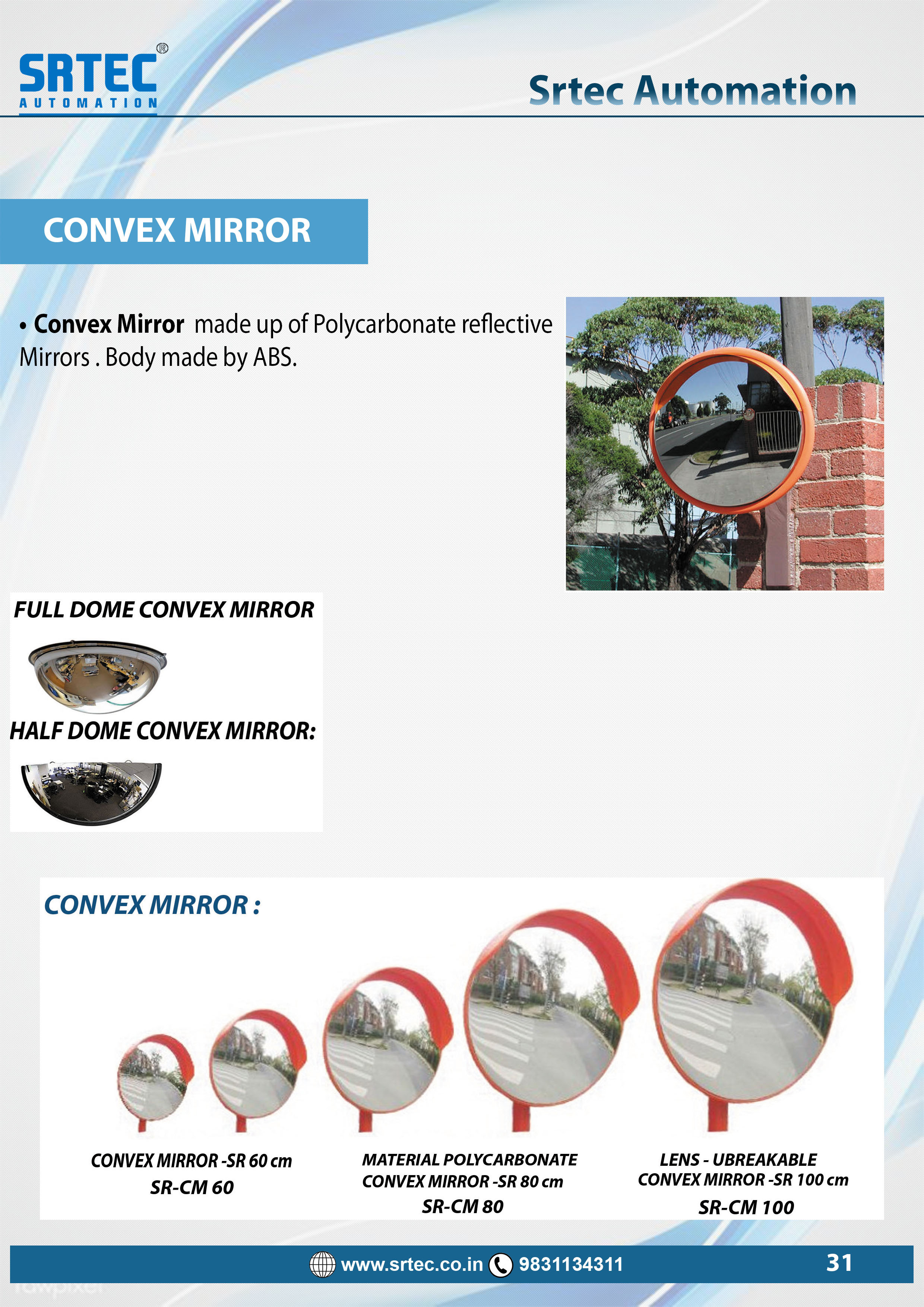 Road Safety Convex Mirror - Polycarbonate Lens, Diameter 50-100 Cm, Red Color | Wide-angle Vision, Easy Wall Mounting, Durable Design, High Reflectivity
