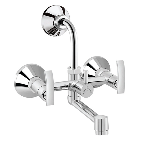 2 In 1 Wall Mixer With L-Bend - Brass Material, Various Sizes Available | Glossy Silver Finish, Sleek Design for Contemporary Bathrooms