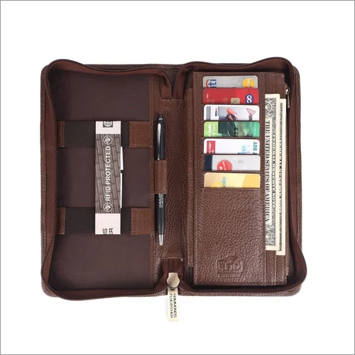 Ph601-mh Leather Passport Holder - Leather, Compact Design, Brown Color | Rfid Blocking Technology, Zipper Closure, Lightweight, Ample Storage