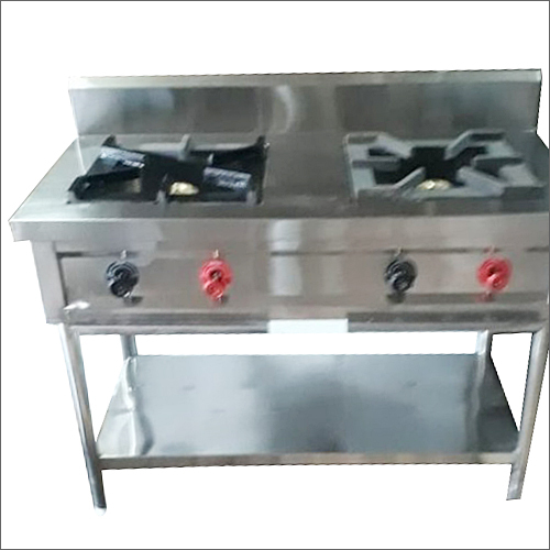 Two Burner Gas Range - Stainless Steel, Fully Automatic Design | Ideal for Canteens, Hospitals, Hotels, and Restaurants, 1-Year Warranty