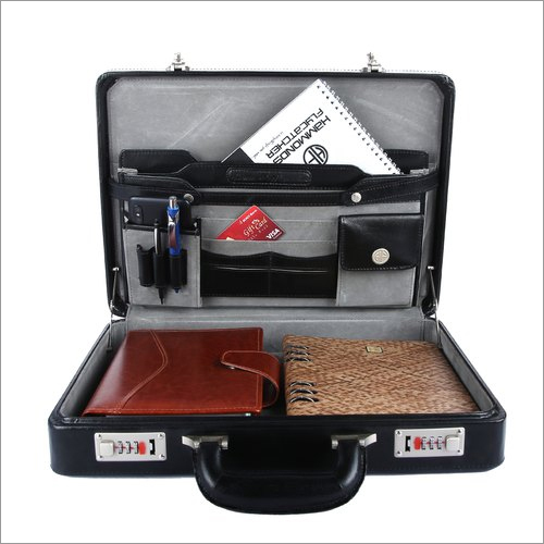 Leather Briefcase - Stylish Plain Design, Durable Black Leather For Effortless Traveling