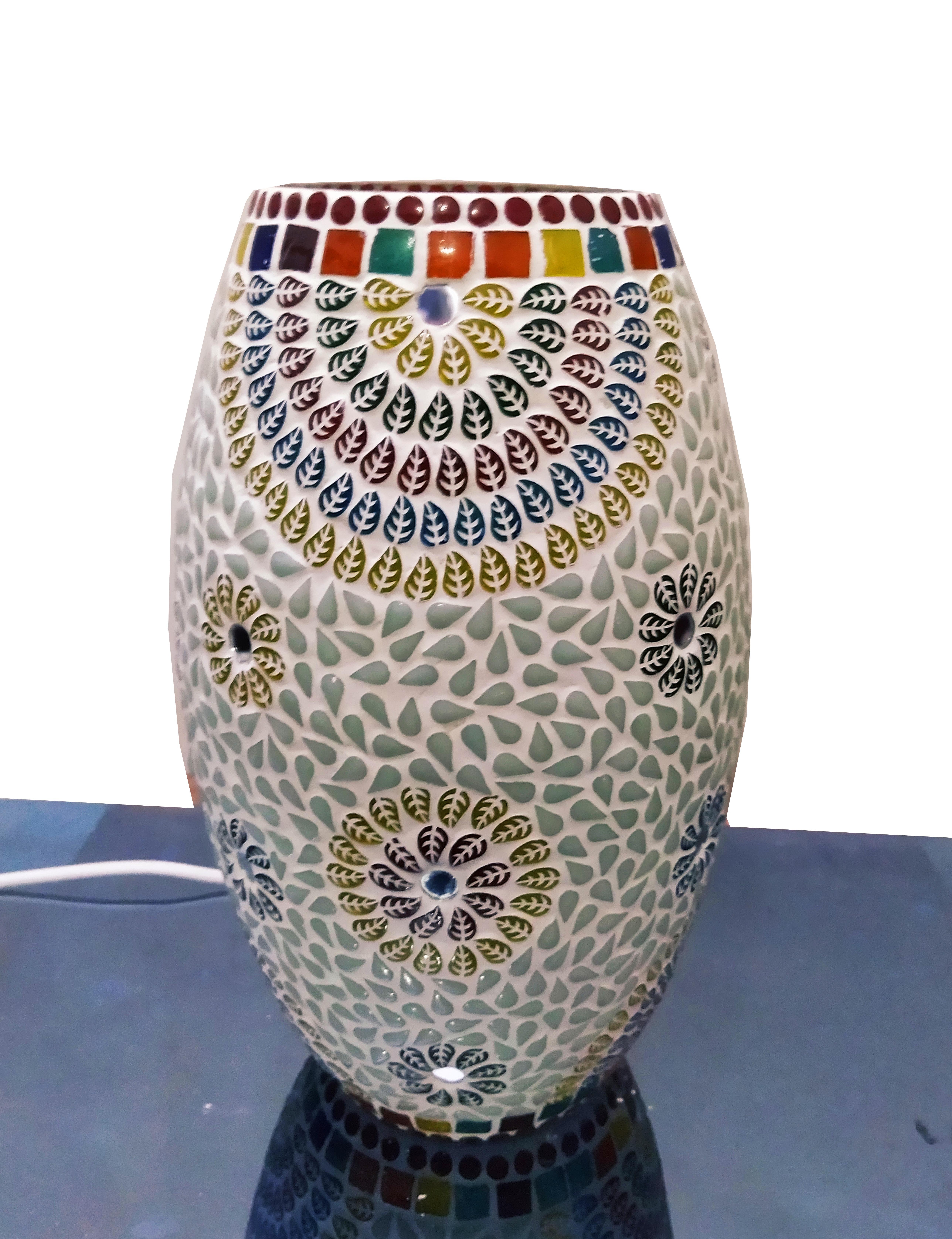 Decorative Glass Mosaic Table Lamp - Glass, 20 Inches Height, Multicolor | Traditional Dholak Shape, Energy Saving, Easy To Clean