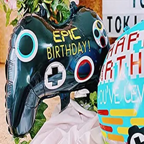 Foil Balloons - Aluminum Foil, Varying Sizes, Black | 10th Birthday, Durable Material, Gamer Design, Memorable Event, Easy To Inflate, Attractive Decor