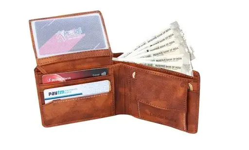 Genuine Woodland Men's Wallet - Leather, 4 Compartments + 1 Coin Pocket | Brown Color, Casual Style For Men