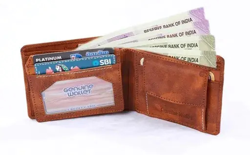 Genuine Woodland Men's Wallet - Leather, 4 Compartments + 1 Coin Pocket | Brown Color, Casual Style For Men