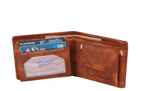 Genuine Woodland Men's Wallet - Leather, 4 Compartments + 1 Coin Pocket | Brown Color, Casual Style For Men