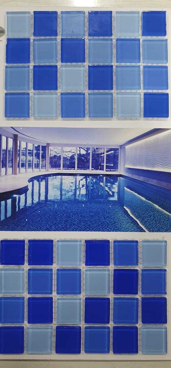Swimming Pool Tiles - Ceramic, 2x2 Feet , Blue Square Shape For Wall And Floor Mounting, Easy To Clean With Plastic Bristle Brush
