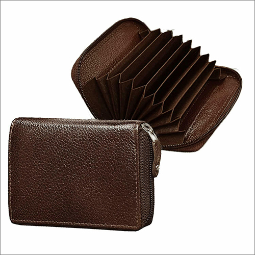 ABYS Genuine Leather Credit Card Holder – Zip Closure, 19 Slots, Coffee Brown