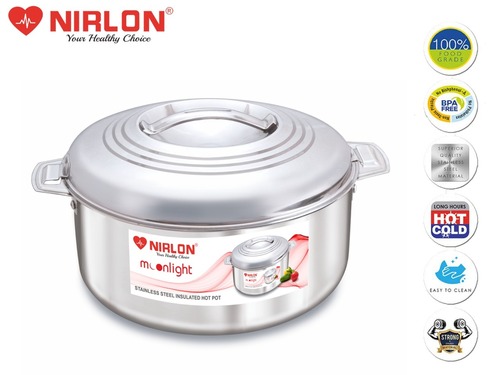 Nirlon Stainless Steel Casserole 3000 ML - Silver, 725 Grams, 1 Year Warranty | Round Shape for Home Use, Ensures Food Freshness