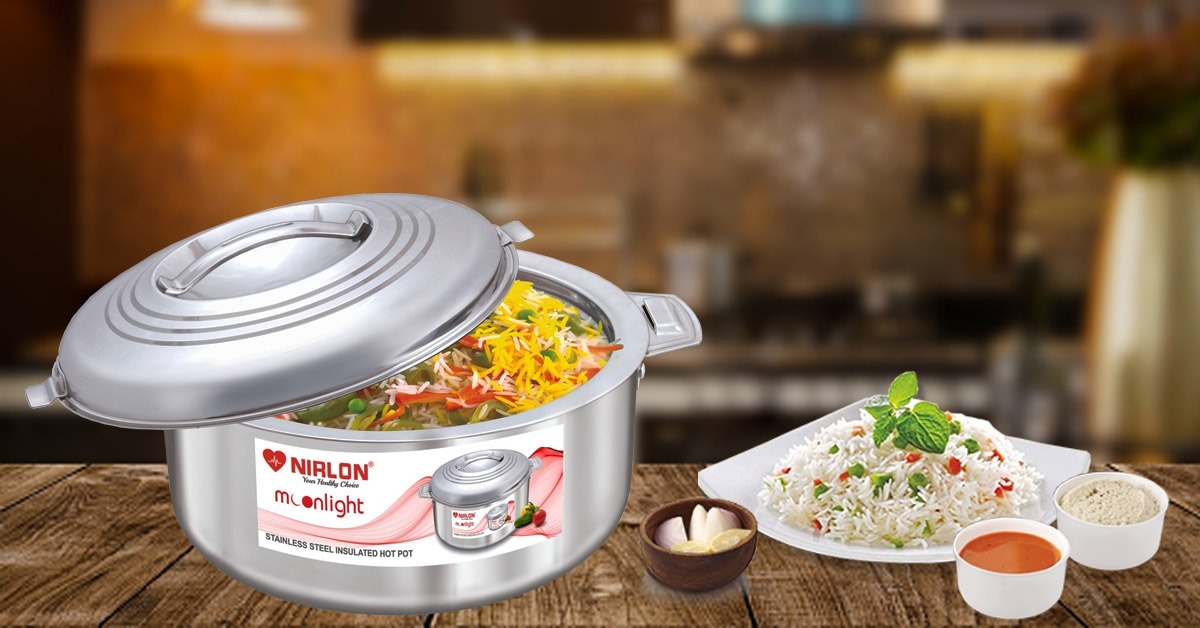 Nirlon Stainless Steel Casserole 3000 Ml - Silver, 725 Grams, 1 Year Warranty | Round Shape For Home Use, Ensures Food Freshness