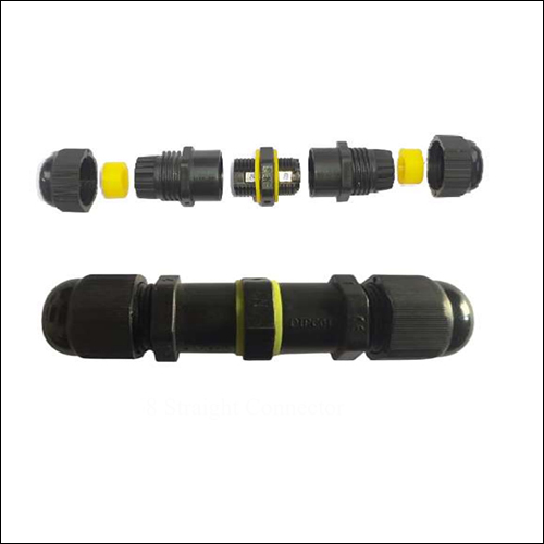 IP68 5-Way Straight Connector - 200-240V, 50Hz Frequency | Industrial Use, Black and Gray Durability
