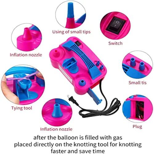 Electronic Air Balloon Blower Pump - Plastic, 10x10x5 Inches, Pink | Automatic, Effortless Tying, Fast Inflation, Portable, Time Saving