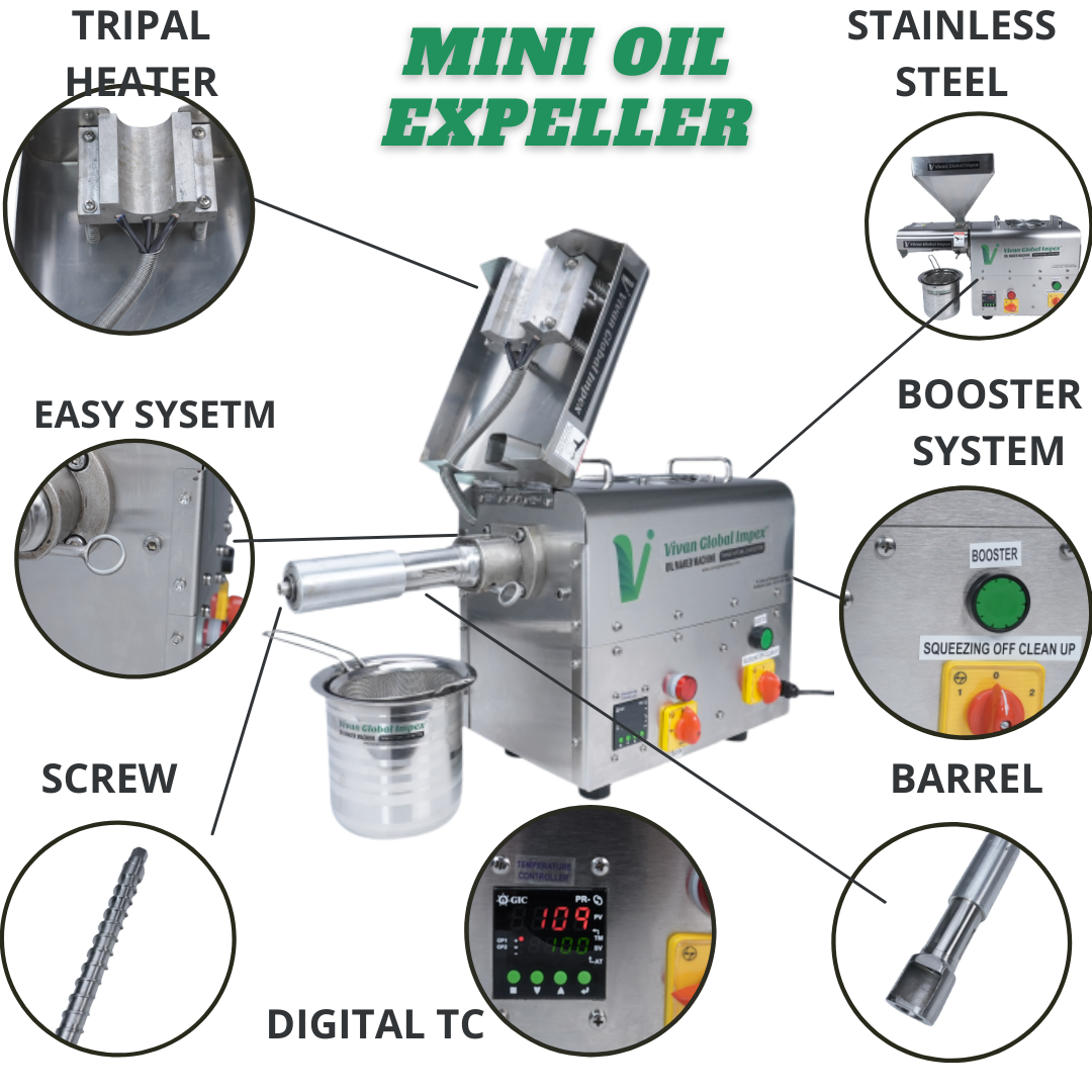 Mini Oil Extraction Machine - 304 Food Grade Ss, 71x34x51 Cm, 12-15 Kg/hr Capacity, 1500w Motor Power, 1 Hp, Single Phase, Continuous Use 10-12 Hrs