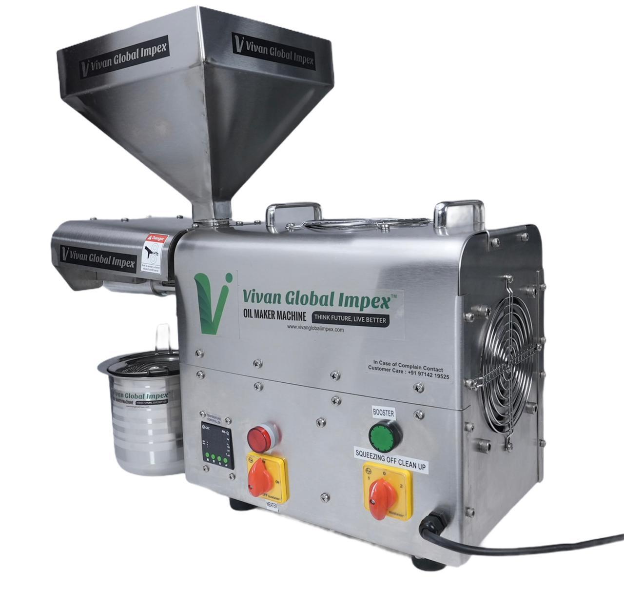 Mini Oil Mill - 304 Food Grade Ss, 71x34x51 Cm | 12-15 Kg/hr Capacity, 1500w Power, 1 Hp Motor, Single Phase, 76 Rpm, 1 Year Warranty