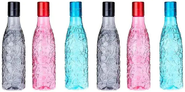 Plastic Water Bottle - 1100 Ml Diamond Shape, Multicolor Plastic | Freezer Safe, Bpa Free, Set Of 6 For Stylish Storage And Convenience