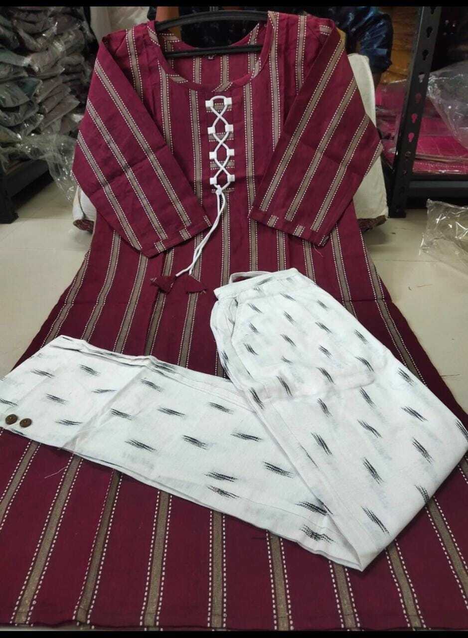 Cotton Kurti Pant Set - 42" Length Kurti With 38" Trouser, Long Sleeve, Casual Wear, Washable, Customized Sizes
