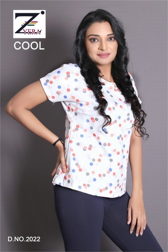 GIRLS WEAR IMPORTED - Lycra Stretchable Tops | Washable, Printed Patterns, Short Sleeves, Sizes M to XL, Pouch Packed, 25 Unique Designs