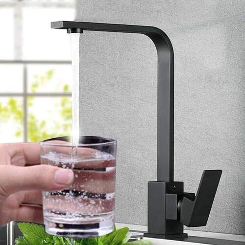 Sink Mixer - Brass, Approx. Height 300mm, Spout Length 200mm, Matte Black Finish | Angular Modern Design, Single Lever Handle, Water-saving Technology