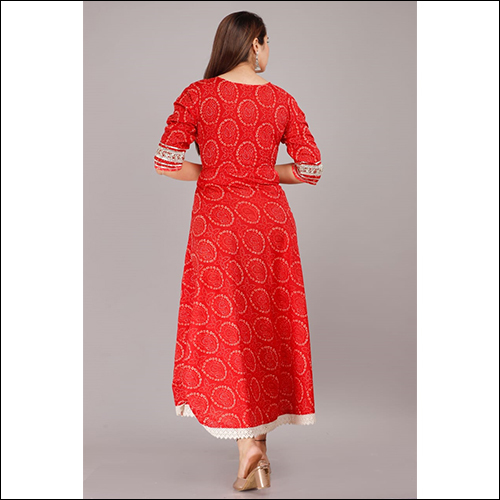 Bandhej Gown Suit With Dupatta - Cotton