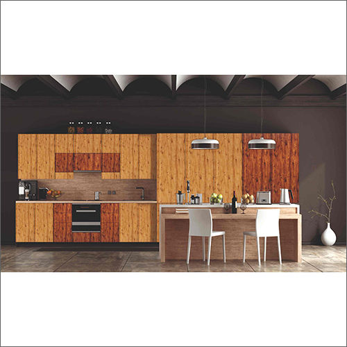 Brown Wall Mount Glossy Modular Kitchen