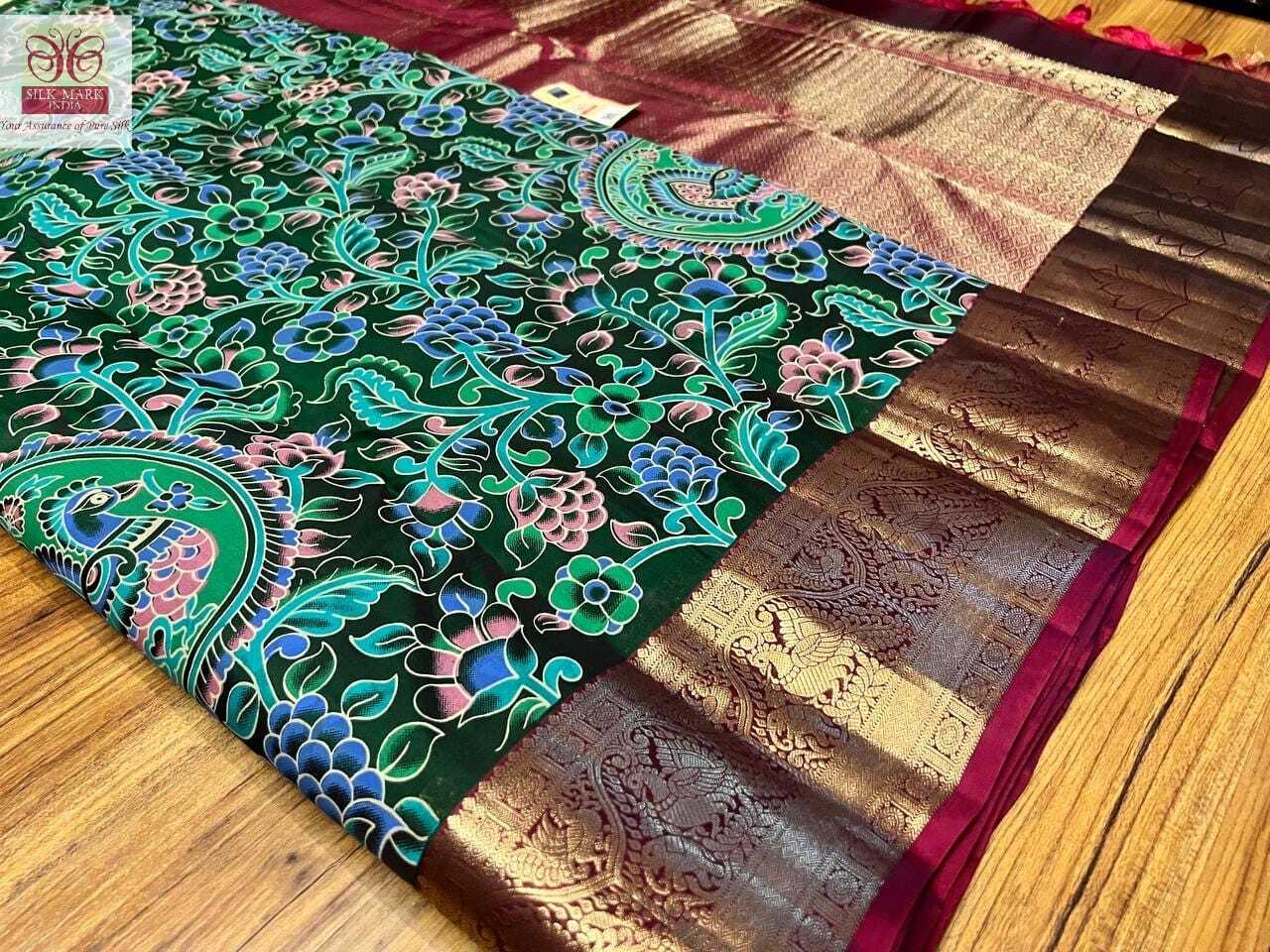 Blue Kalamakari Soft Silk Saree