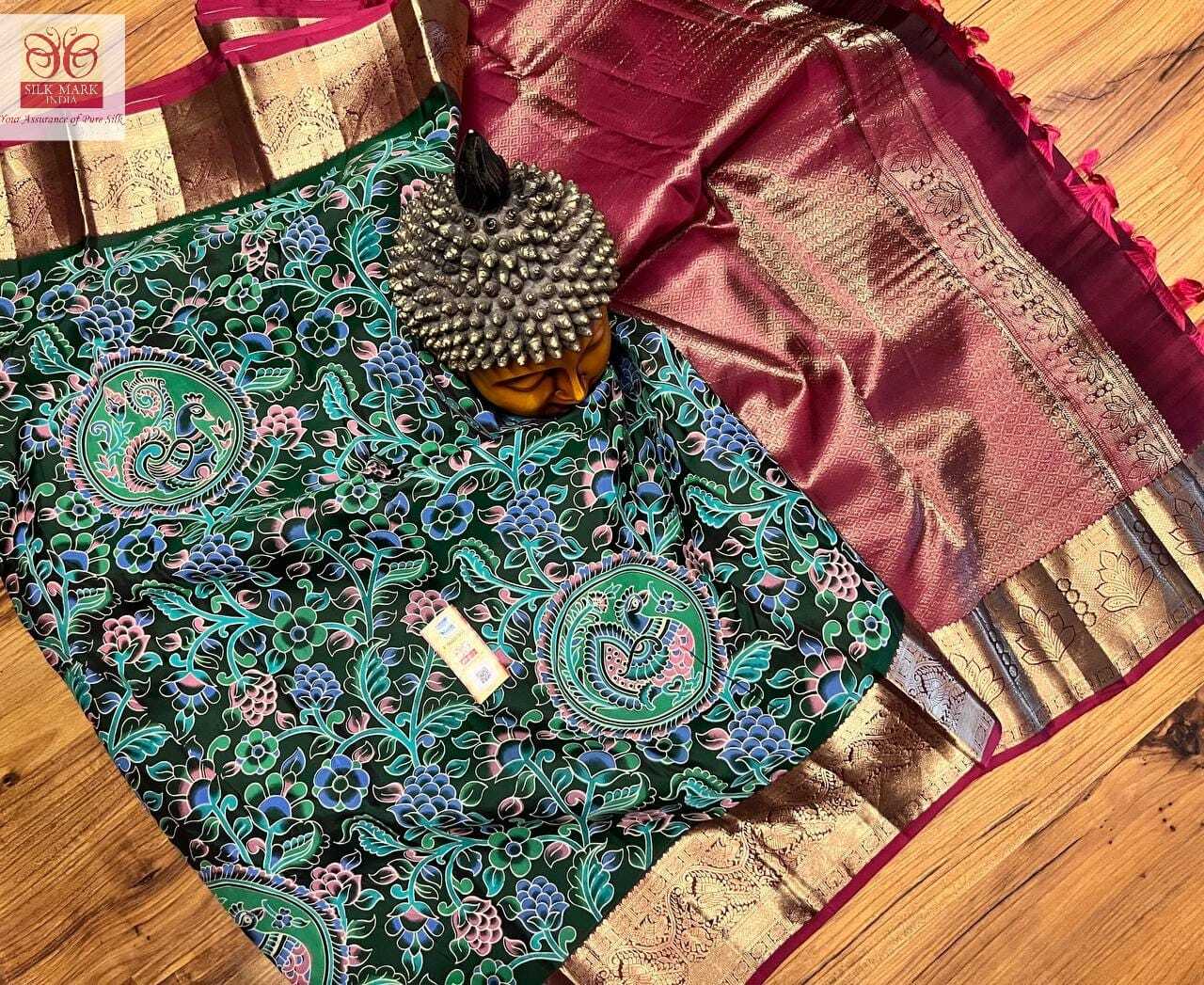 Blue Kalamakari Soft Silk Saree