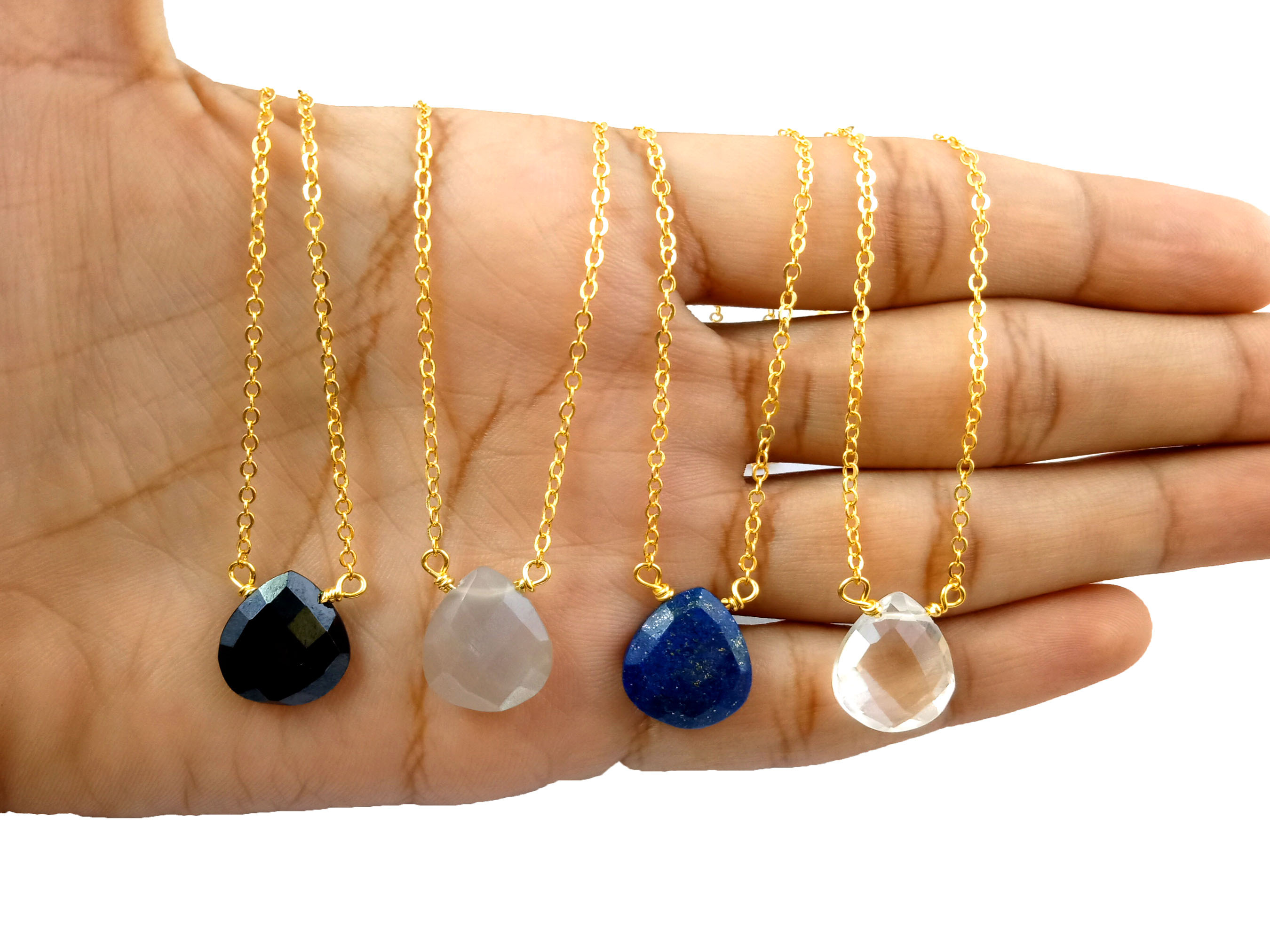 Teardrop Shape Necklace - Pear Shape Pendant-faceted Gemstones Size: 12x15mm
