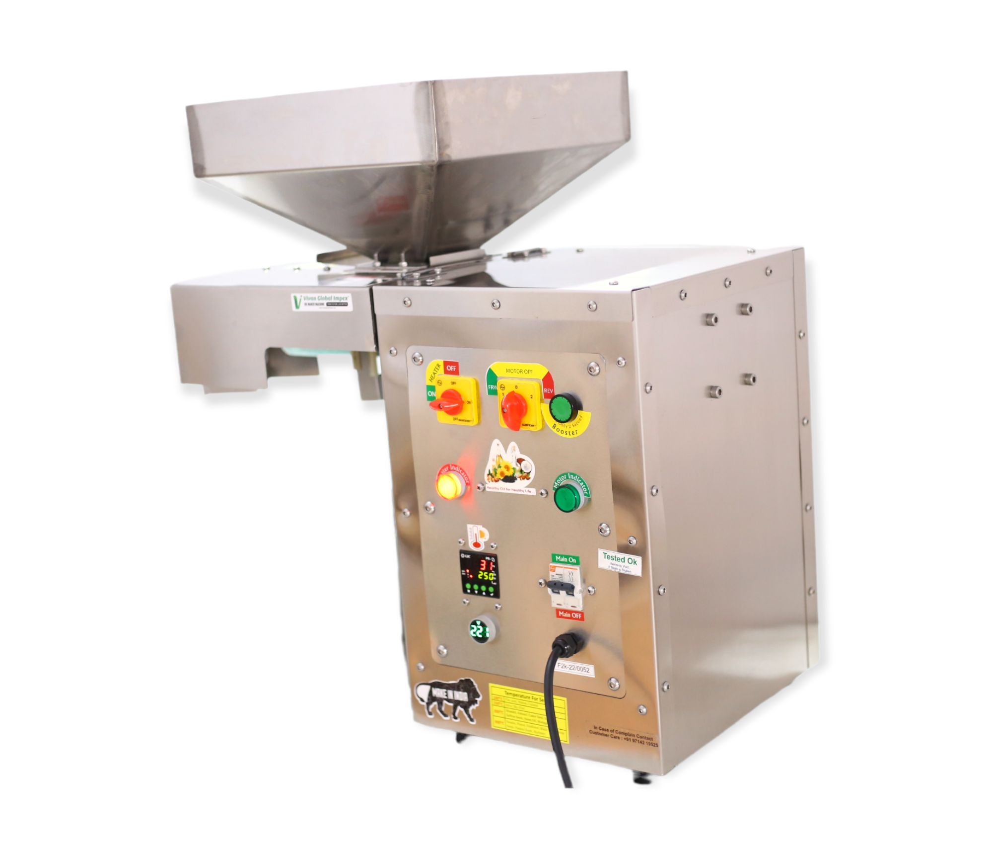 Oil Extraction Machine 2500watt - 304 Stainless Steel, 76x56x67cm, 28-30kg/hr Capacity, 3600w Power, 90 Rpm Rotation, 1-year Warranty
