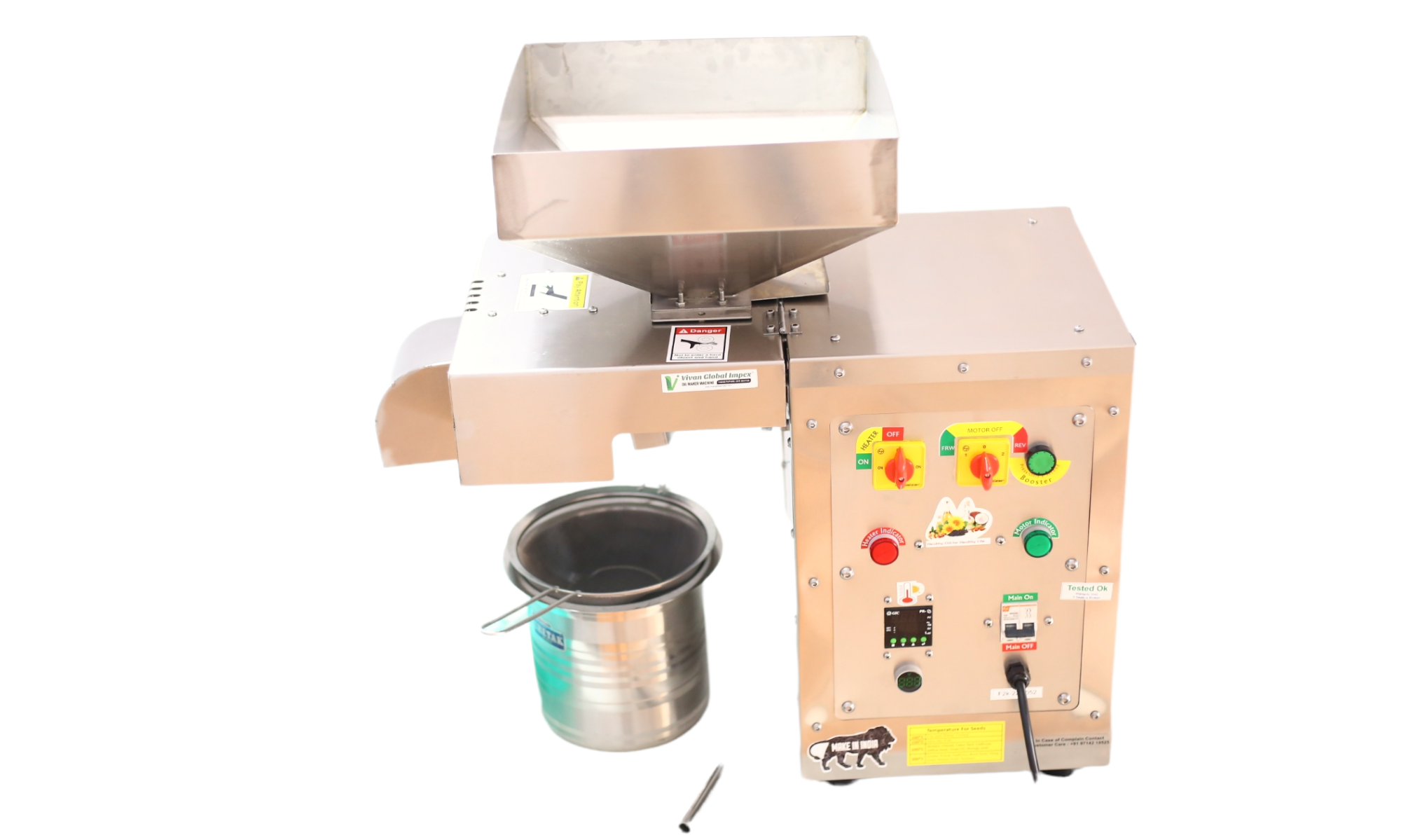Oil Extraction Machine 2500watt - 304 Stainless Steel, 76x56x67cm, 28-30kg/hr Capacity, 3600w Power, 90 Rpm Rotation, 1-year Warranty
