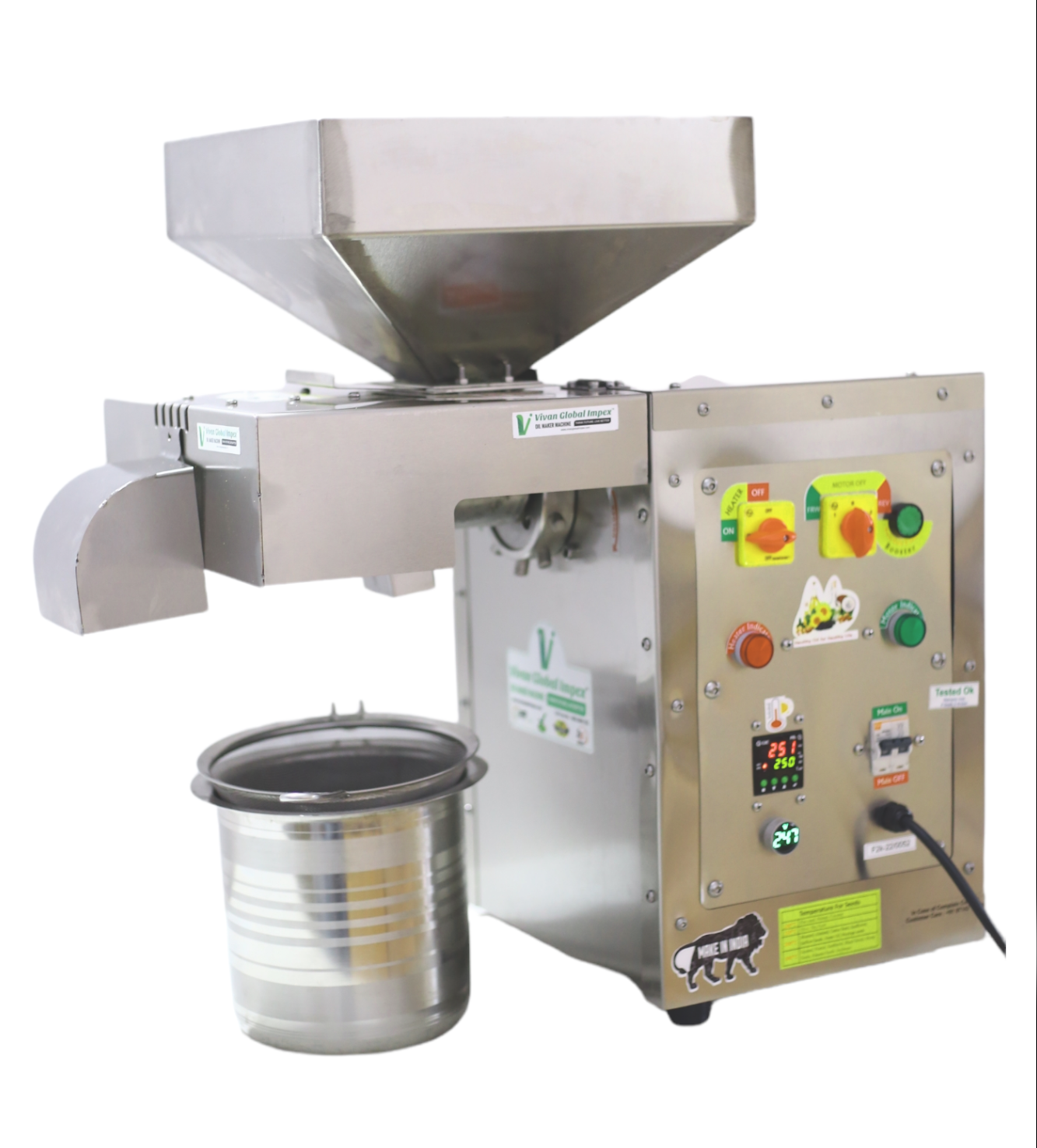 Oil Extraction Machine 2500watt - 304 Stainless Steel, 76x56x67cm, 28-30kg/hr Capacity, 3600w Power, 90 Rpm Rotation, 1-year Warranty
