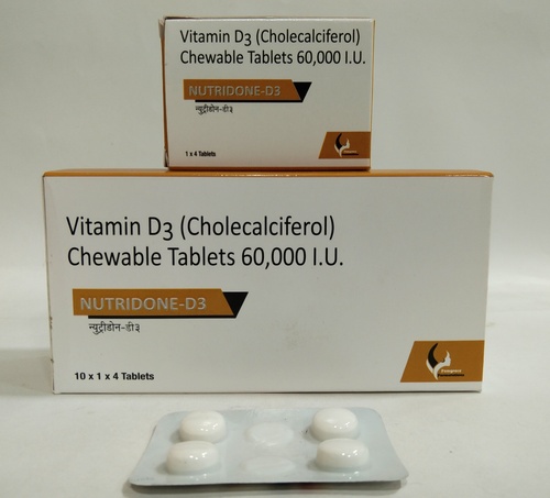 न्यूट्रिडोन-D3 टैबलेट (विटामिन D3 (कोलेकैल्सिफ़ेरोल) चबाने योग्य 60000 I.u.) सामान्य दवाइयां