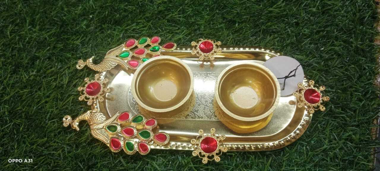 Special Diwali Tray With 2 Bowls Having Peacock Design