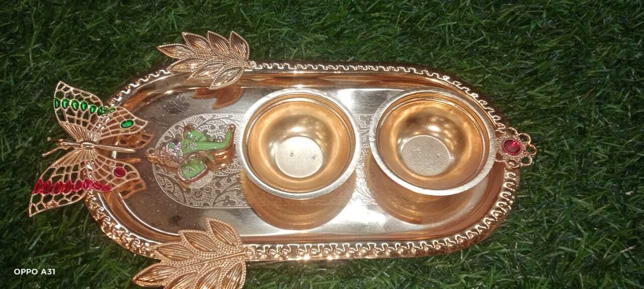 Special Diwali Tray With 2 Bowls Having Peacock Design