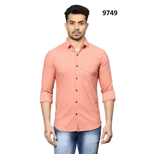 Mens Lycra Shirts - Slim Fit, Super Stretchable Fabric, Long Sleeve, Spread Collar, Peach Color, Available in M, L, XL, XXL Sizes, Dual Nature Design