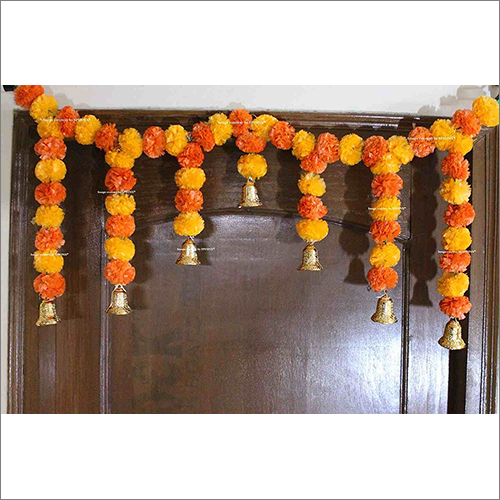 सजावट के लिए स्फिंक्स आर्टिफिशियल मैरीगोल्ड फ्लफी फ्लावर गारलैंड्स डोर टोरन सेट डोर हैंगिंग लाइट और डार्क ऑरेंज साइज़: 100X41 Cms