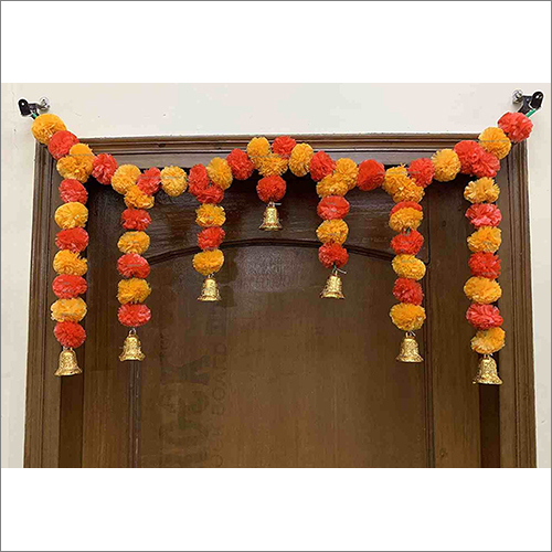 सजावट के लिए स्फिंक्स आर्टिफिशियल मैरीगोल्ड फ्लफी फ्लावर गारलैंड्स डोर तोरन सेट डोर हैंगिंग लाइट ऑरेंज और रेड साइज़: 100X41 Cms