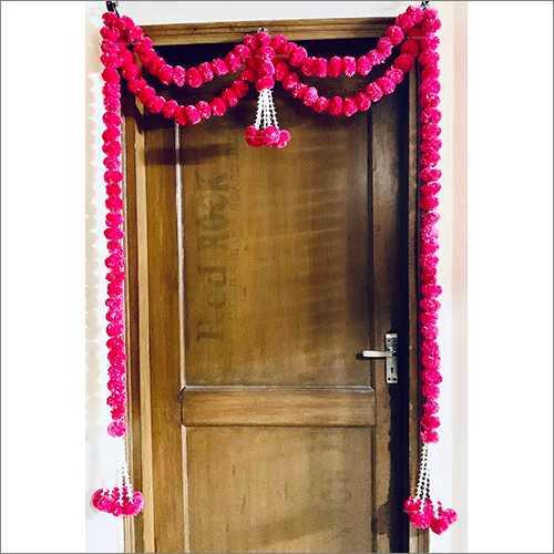स्फिंक्स आर्टिफिशियल मैरीगोल्ड फ्लफी फ्लावर्स एंड ट्यूबरोज़ (रजनीगंधा) डोर तोरण सेट डोर हैंगिंग डार्क पिंक (गुलाबी) रानी साइज़: 100X158 Cm