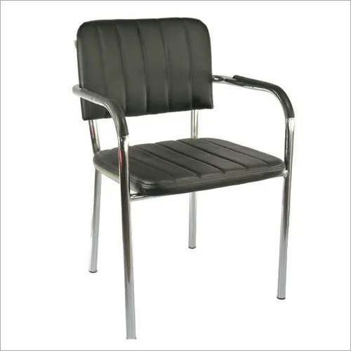 Visitor Chair - Synthetic Leather, Seating Height 1-2 Feet, Black Color - Modern Design, Durable Comfort