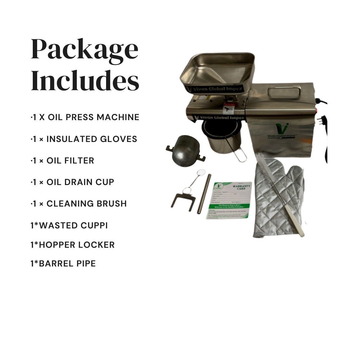 Mini Tiny Oil Expeller - 304 Food Grade Stainless Steel, 46x19x24 Cm | 4-5 Kg/hr Production Capacity, 400 Watt Power, Automatic Operation, 2.5 Year Warranty