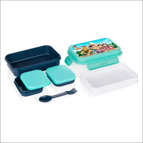 3 Compartment Tiffin With Handle - Abs Plastic, Medium Size, Sky Blue & Blue | Keeps Food Fresh & Warm, Ideal For School, Office, And Picnics
