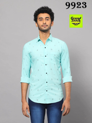 Lycra Shirt - Aqua Blue, Slim Fit Design with Button Closure and Spread Collar, Ideal for Formal and Casual Wear