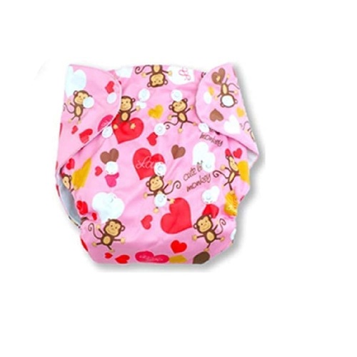 Baby Button Diapers Pink Print - Cotton, Medium Size, Pink Color | Versatile Pants Style Diaper Can Be Used As Pocket Diaper