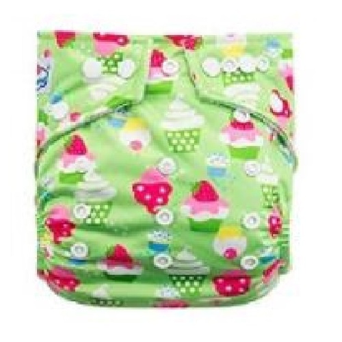 Baby Button Diapers Green Print - Cotton, Medium Size, Green Color | Multi-use Pocket Design With Versatile Pad/insert Options For Babies 0-24 Months